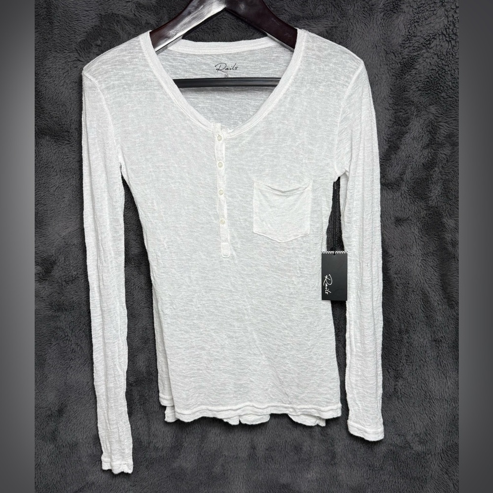 NWT Rails White Long-Sleeve Henley with Chest Pocket Size M